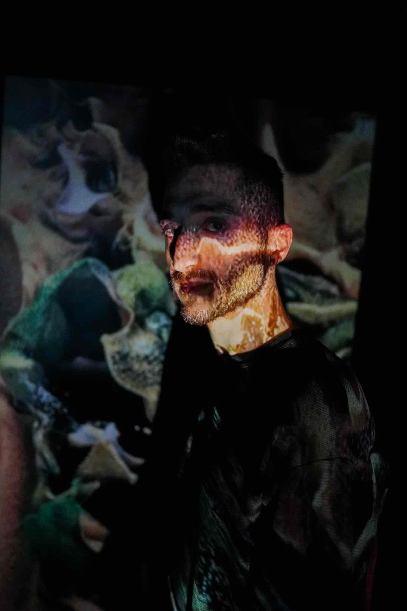 Artistic projection portrait of VERHAAL, melodic techno DJ in Milan, Italy